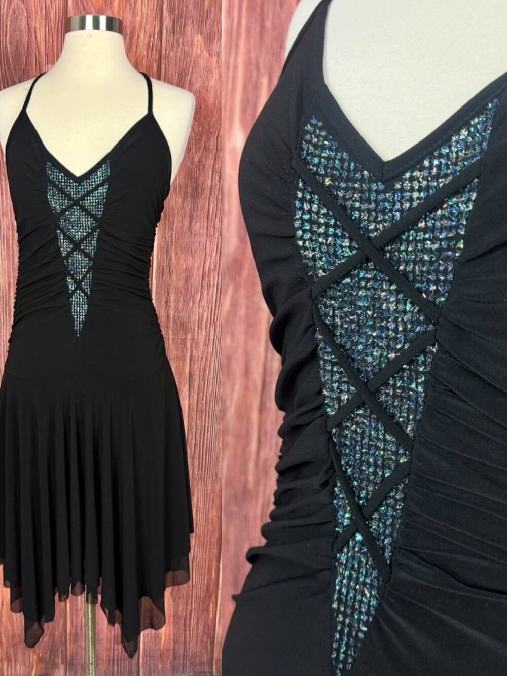 Vintage Y2K‎ VIZIO Black Fairy Grunge Dress Halter Neck Whimsigoth Made in USA L